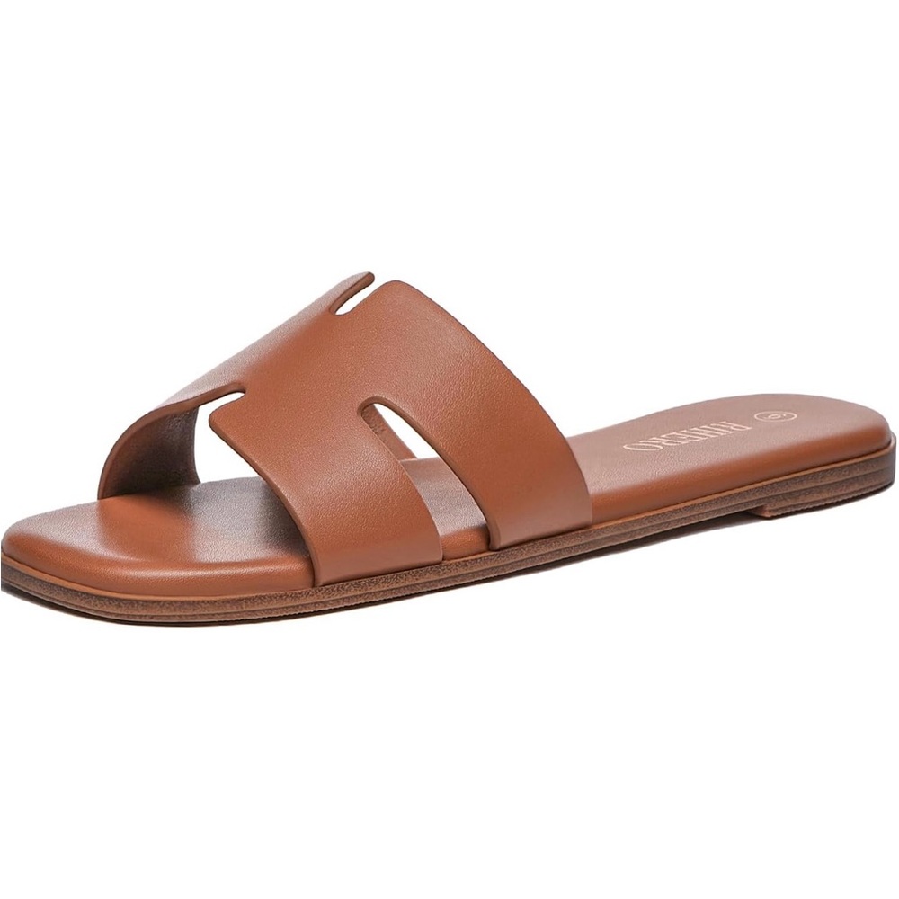 Rihero Brown Leather Slide Sandals - Size 9